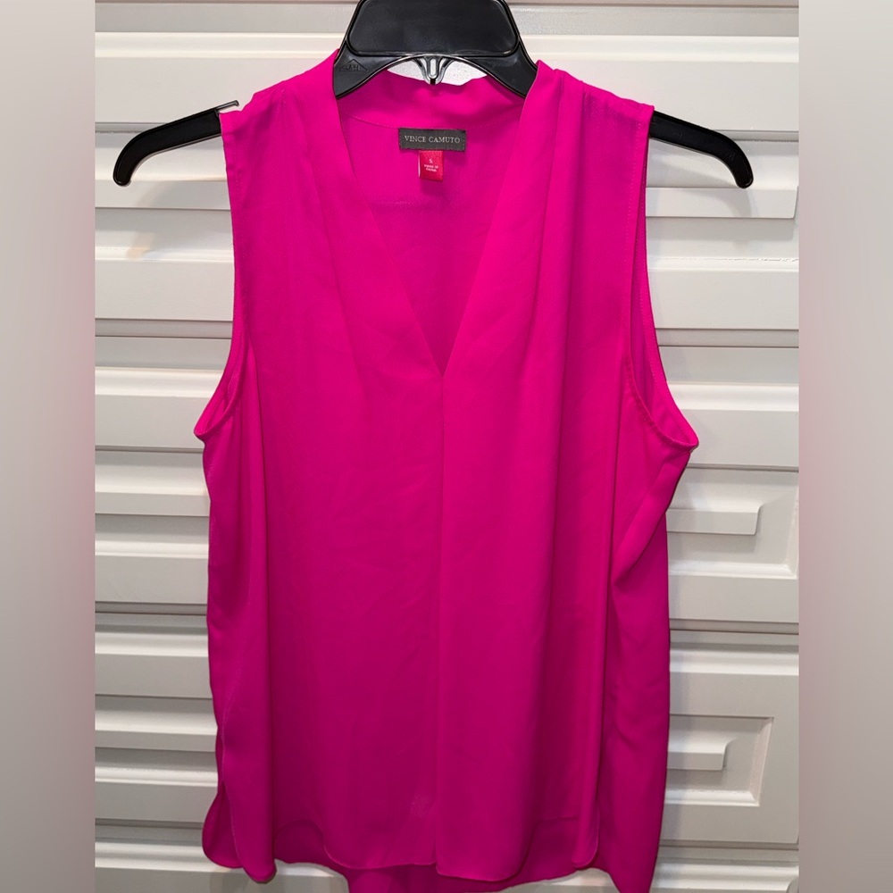 Vince Camuto Sleeveless V-Neck Blouse in Hot Pink